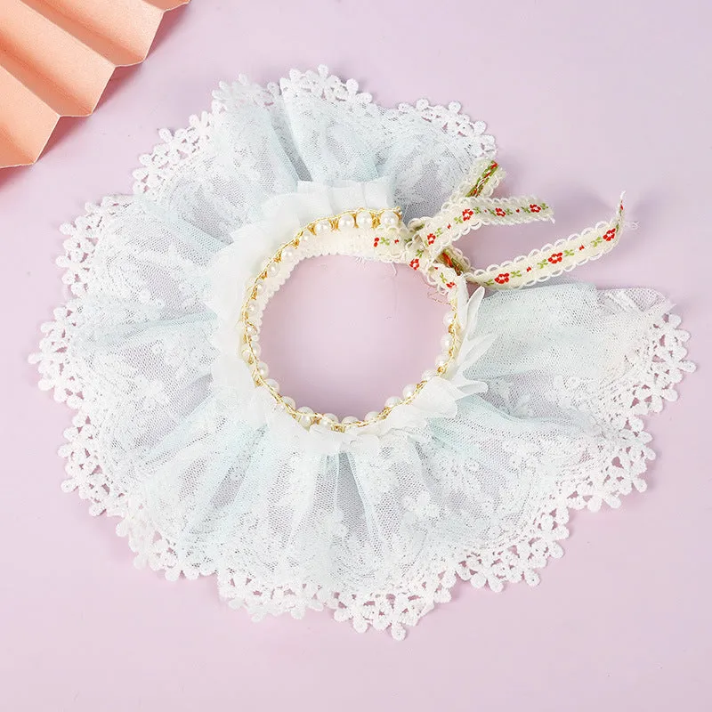 Lace gauze cat collar scarf bib in pink with embroidery for princess style accessory.