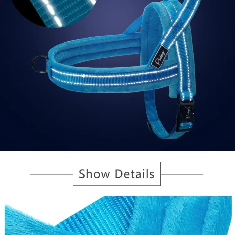 No pull dog harness: leather with padded strap, colour options Black, Blue, Pink, sizes L to XXS