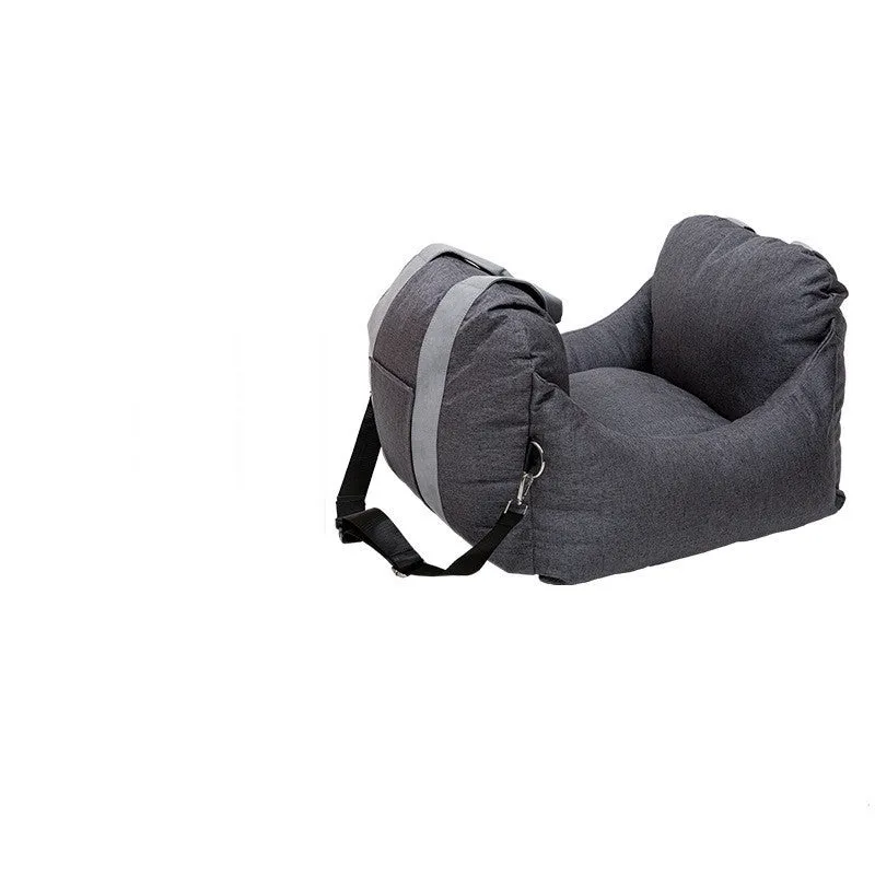 Dog car kennel cushion for co-driver seat in grey cationic linen, suitable for pets under 10kg