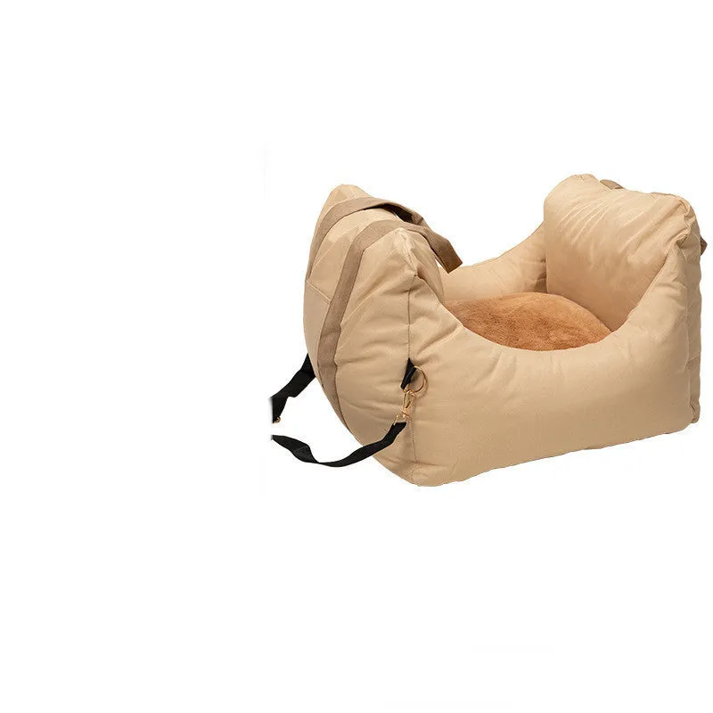 Dog car kennel cushion for co-driver seat in grey cationic linen, suitable for pets under 10kg