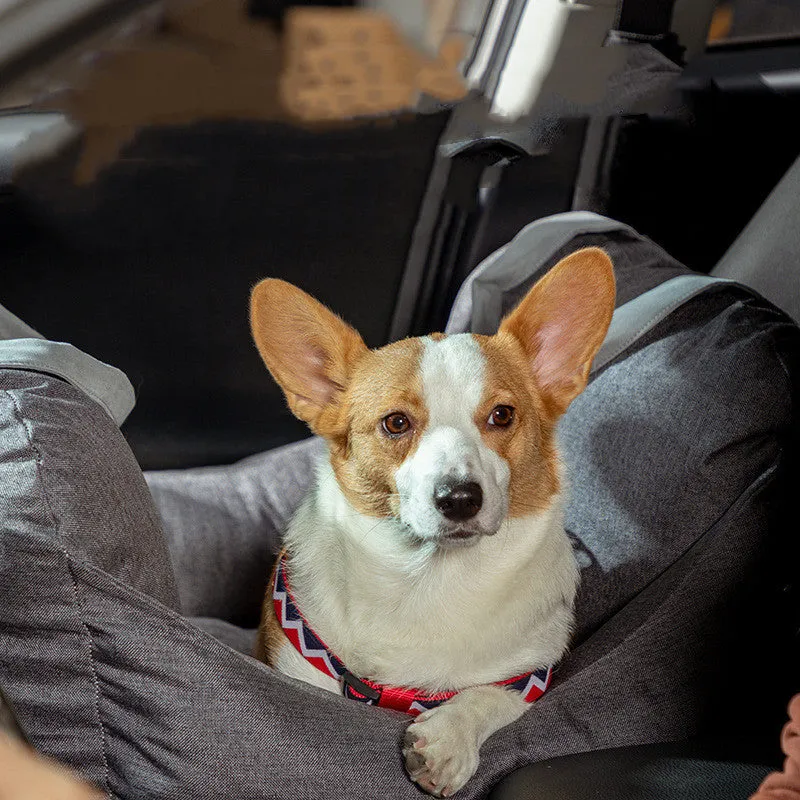 Dog car kennel cushion for co-driver seat in grey cationic linen, suitable for pets under 10kg