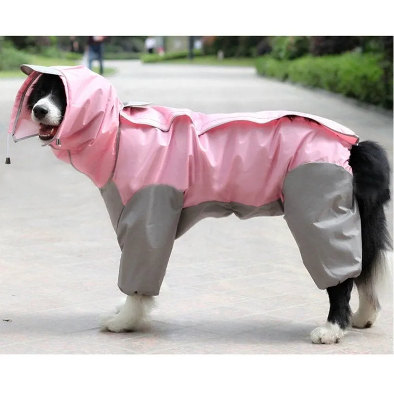 Dogs all-inclusive raincoat in blue PU material with adjustable size fit for outdoor use