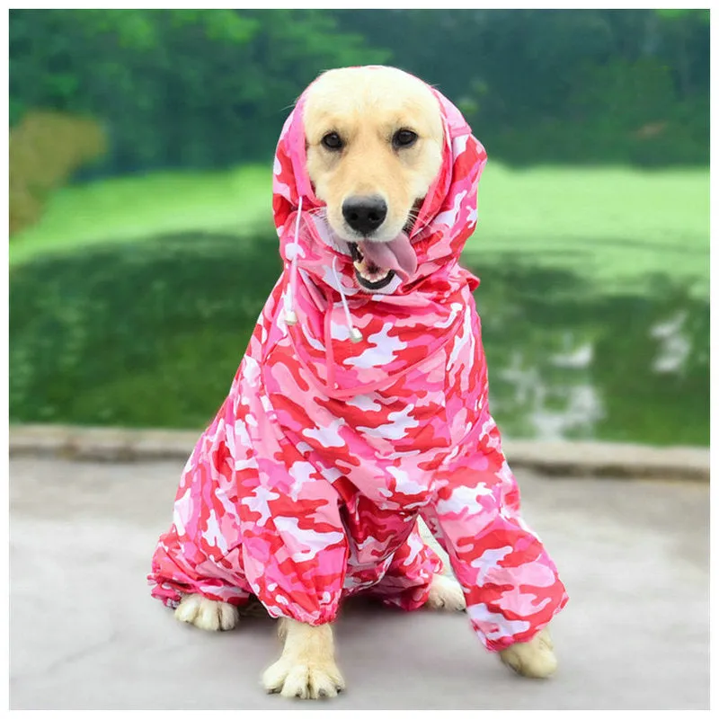 Dogs all-inclusive raincoat in blue PU material with adjustable size fit for outdoor use