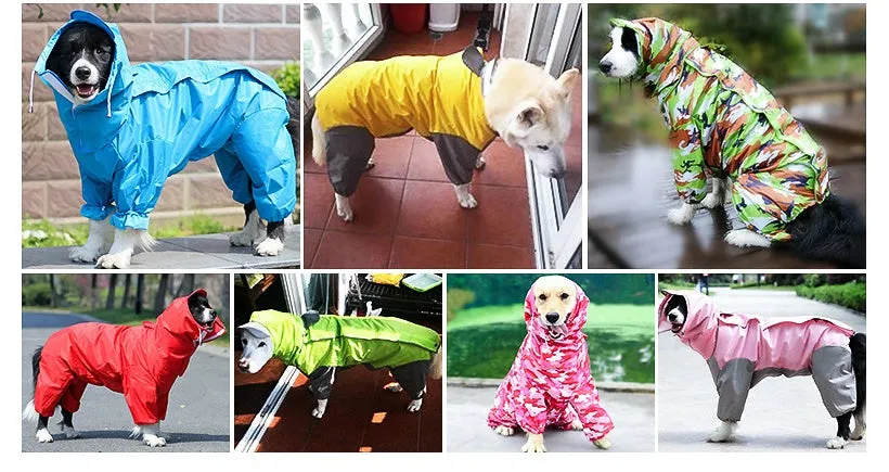 Dogs all-inclusive raincoat in blue PU material with adjustable size fit for outdoor use
