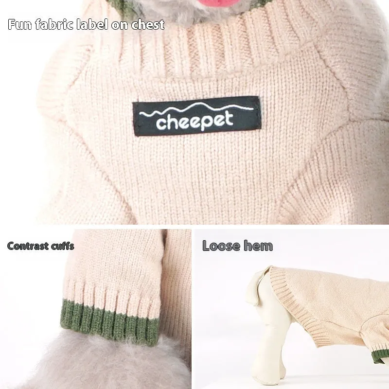 British style pet sweater with contrast colour two-leg design in wool blend material