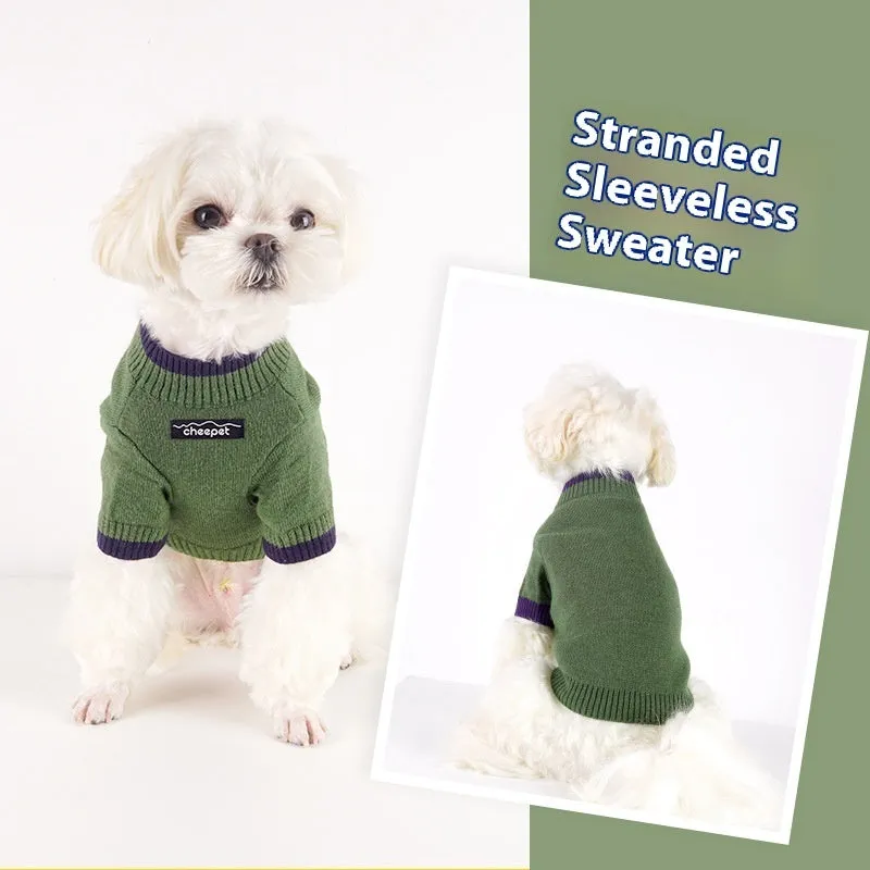 British style pet sweater with contrast colour two-leg design in wool blend material