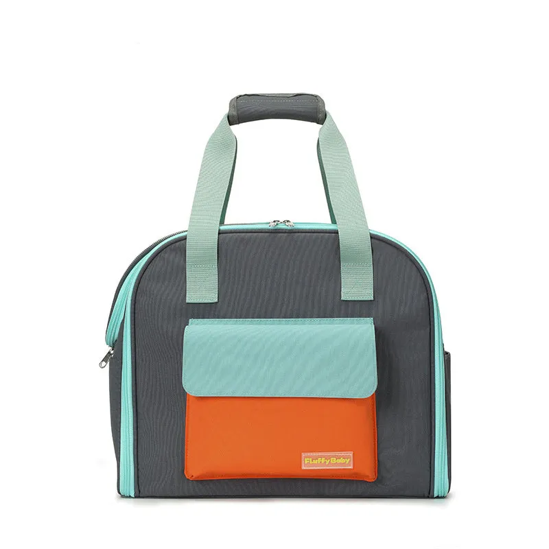 Grey nylon foldable pet travel backpack with pull-rod and 50-60 litre capacity