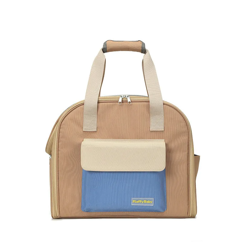 Grey nylon foldable pet travel backpack with pull-rod and 50-60 litre capacity