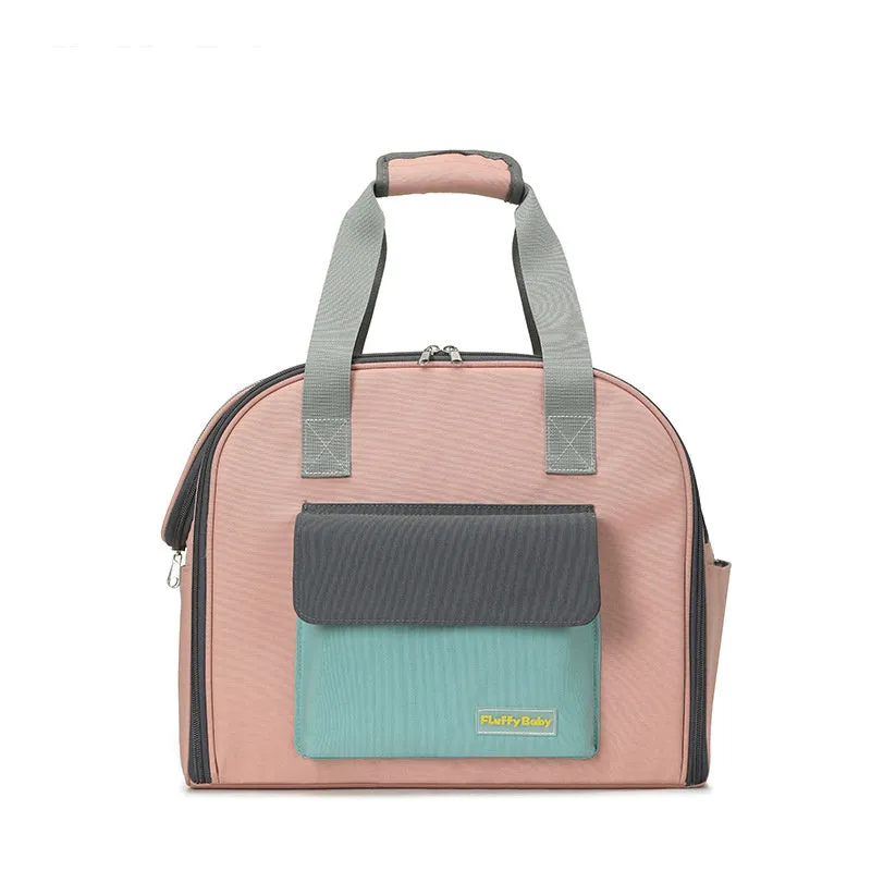 Grey nylon foldable pet travel backpack with pull-rod and 50-60 litre capacity