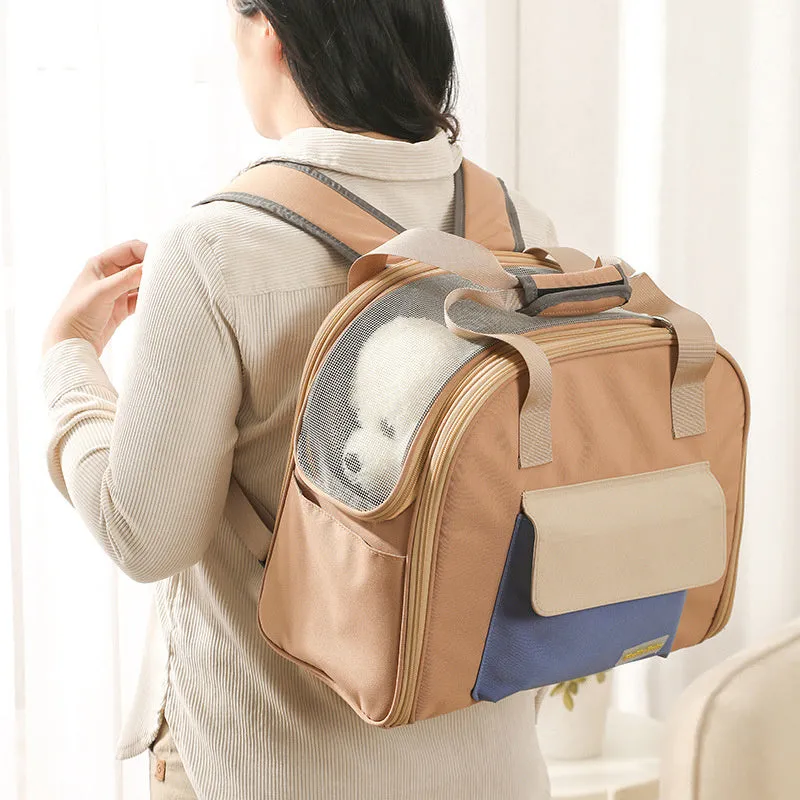 Grey nylon foldable pet travel backpack with pull-rod and 50-60 litre capacity