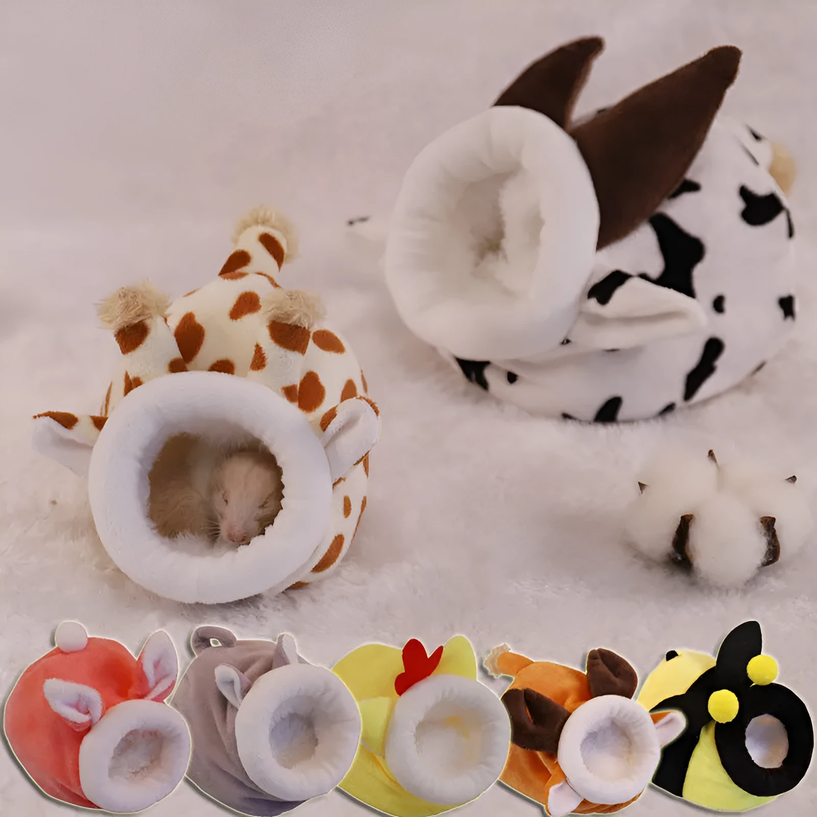 Flannel pet cartoon cage small animal nest for hamsters, S size, gray rabbit colour, Arctic Velvet lining
