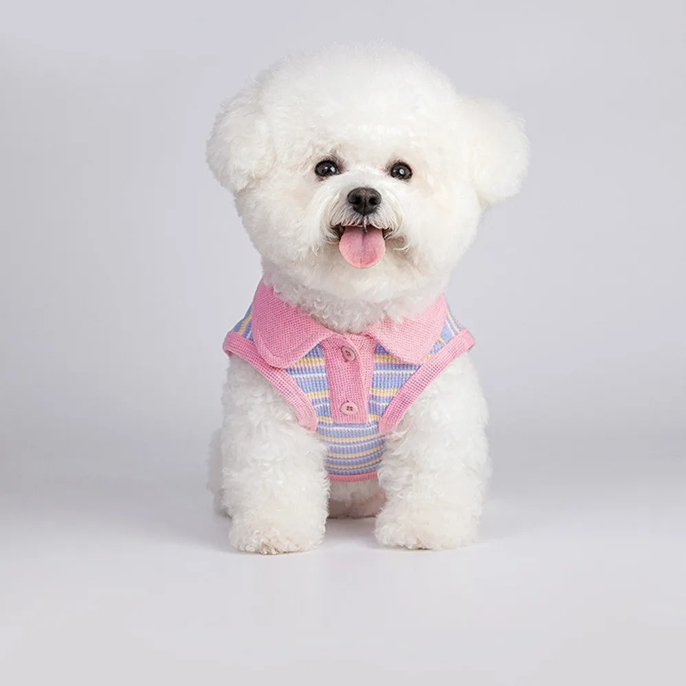 Pink purple lightweight vest for a small dog or cat, shown as autumn pet clothing.