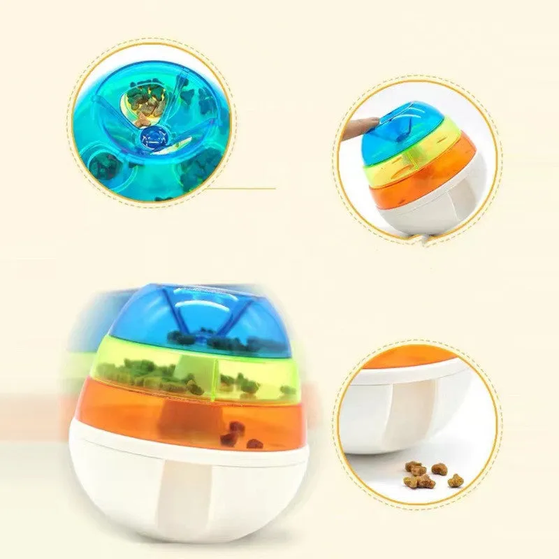 Dog leak food toy ball in photo colour, non-slip base, 12.5cm bottom diameter, on a plain background