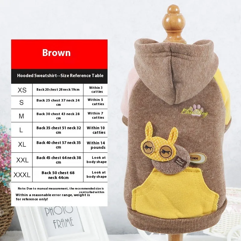 Brown cotton pet sweatshirt on a dog, showing casual fit and soft material.