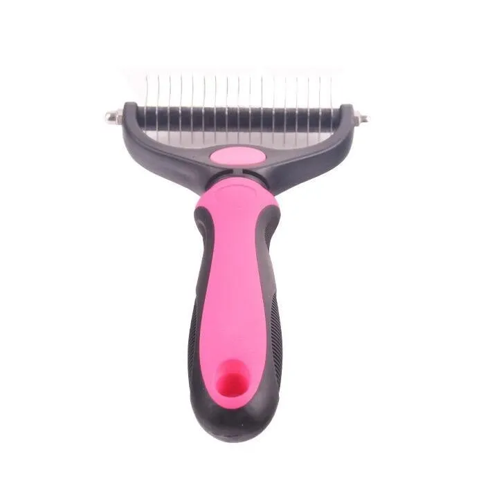 Stainless steel rake comb with round edge for dog and cat grooming, large 18x7.5cm size