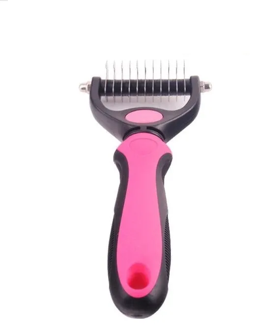 Stainless steel rake comb with round edge for dog and cat grooming, large 18x7.5cm size