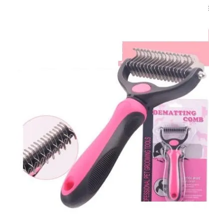 Stainless steel rake comb with round edge for dog and cat grooming, large 18x7.5cm size