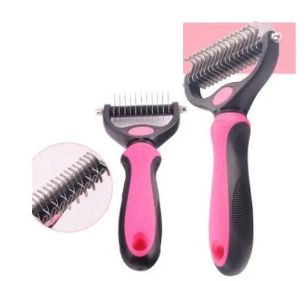 Stainless steel rake comb with round edge for dog and cat grooming, large 18x7.5cm size