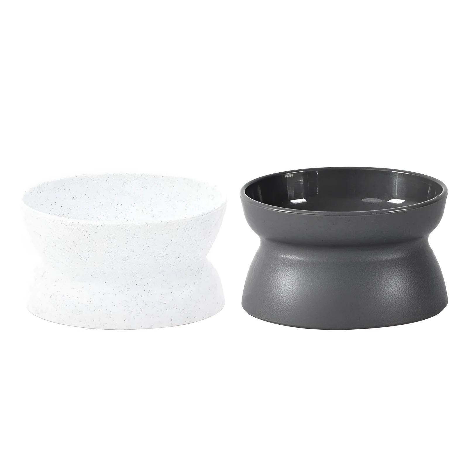 Grey elevated cat bowl with pedestal design, oval shape, on a light background