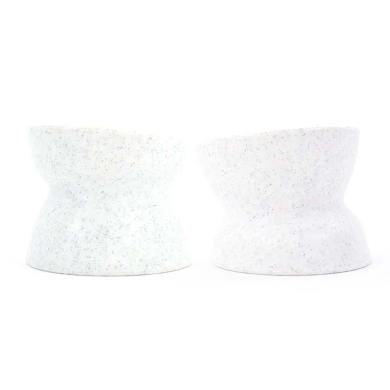 Grey elevated cat bowl with pedestal design, oval shape, on a light background
