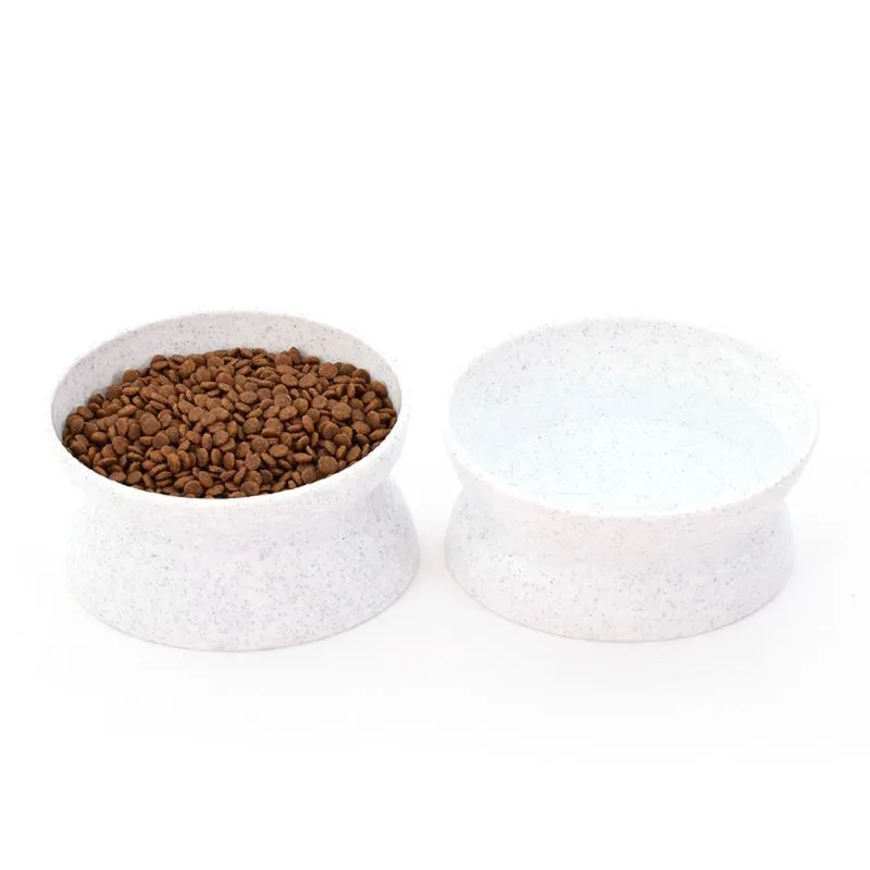 Grey elevated cat bowl with pedestal design, oval shape, on a light background