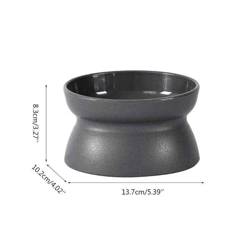 Grey elevated cat bowl with pedestal design, oval shape, on a light background