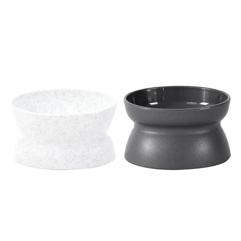 Grey elevated cat bowl with pedestal design, oval shape, on a light background