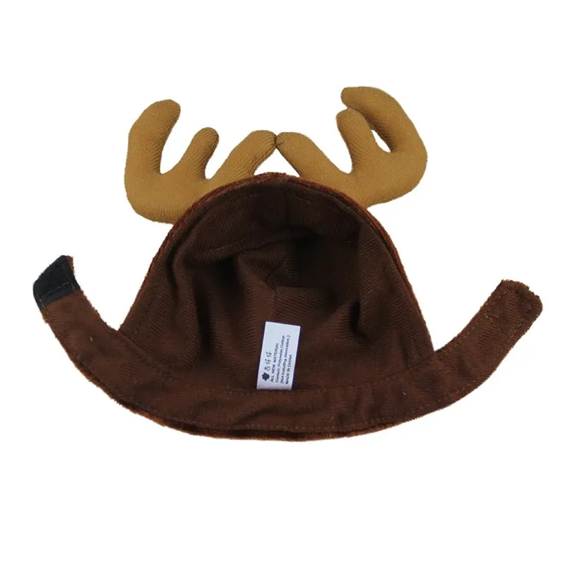 Brown Christmas deer hat with antlers on a cat or small dog