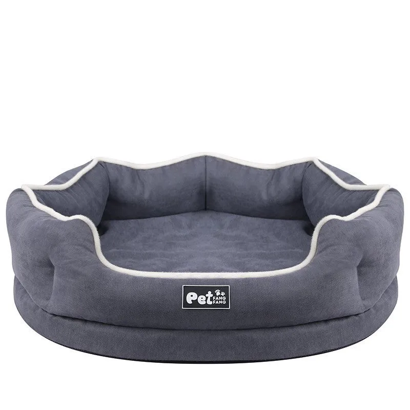 Blue Liscel fabric sponge-filled dog cushion on a sofa for pet comfort