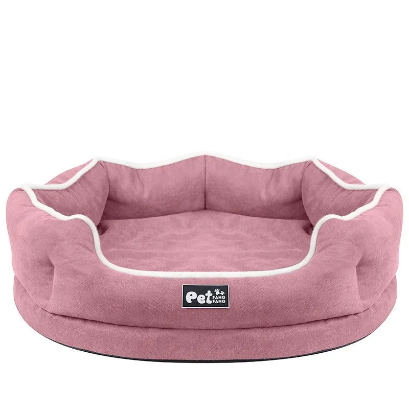 Blue Liscel fabric sponge-filled dog cushion on a sofa for pet comfort