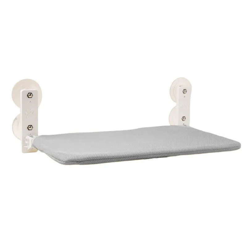 Folding cat hammock with stainless steel frame in large size, gray plush fabric, on a pet bed