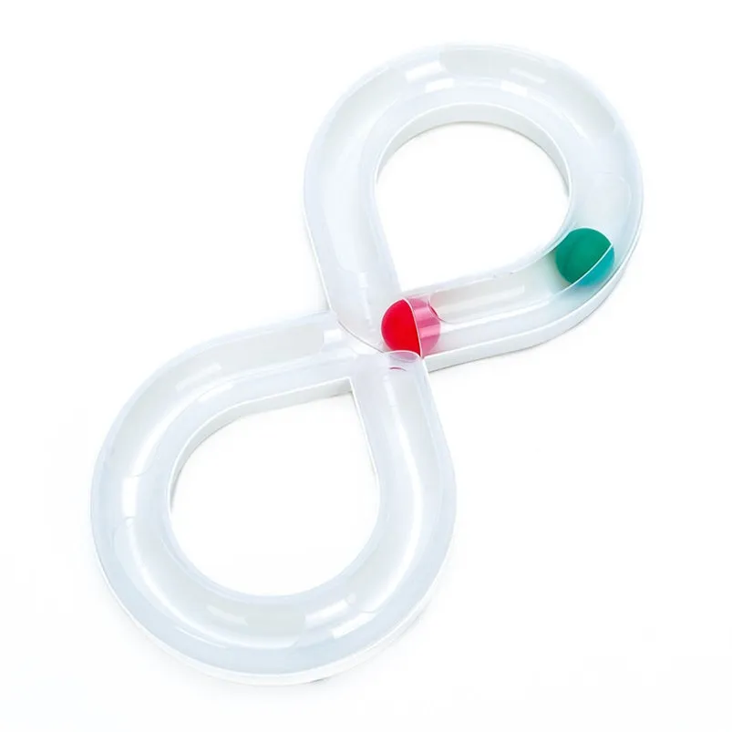 Cat toy turntable with a ball on a circular track, white and blue plastic, 50cm wide, for interactive play