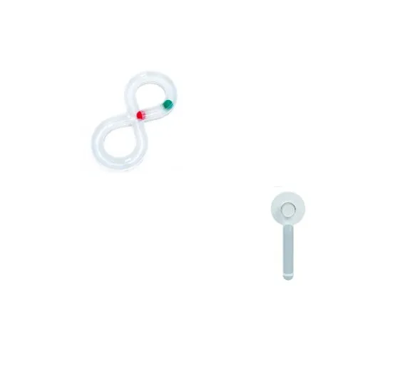 Cat toy turntable with a ball on a circular track, white and blue plastic, 50cm wide, for interactive play