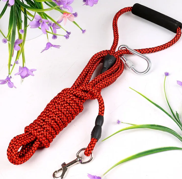Nylon dog tracking rope in blue with brake handle and 5 metre length option