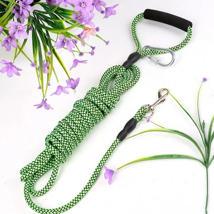 Nylon dog tracking rope in blue with brake handle and 5 metre length option
