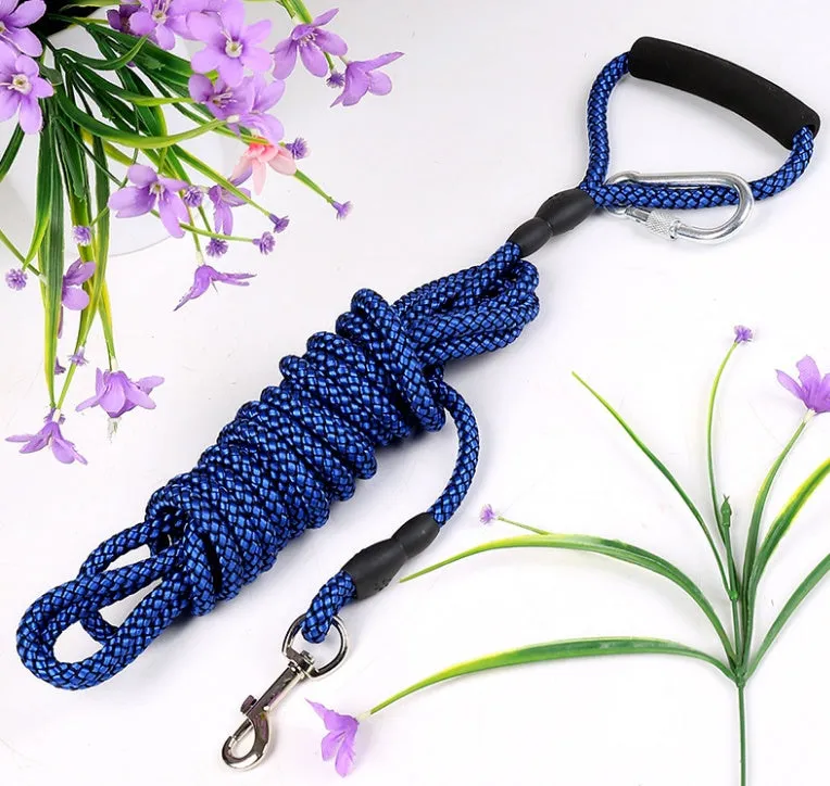 Nylon dog tracking rope in blue with brake handle and 5 metre length option