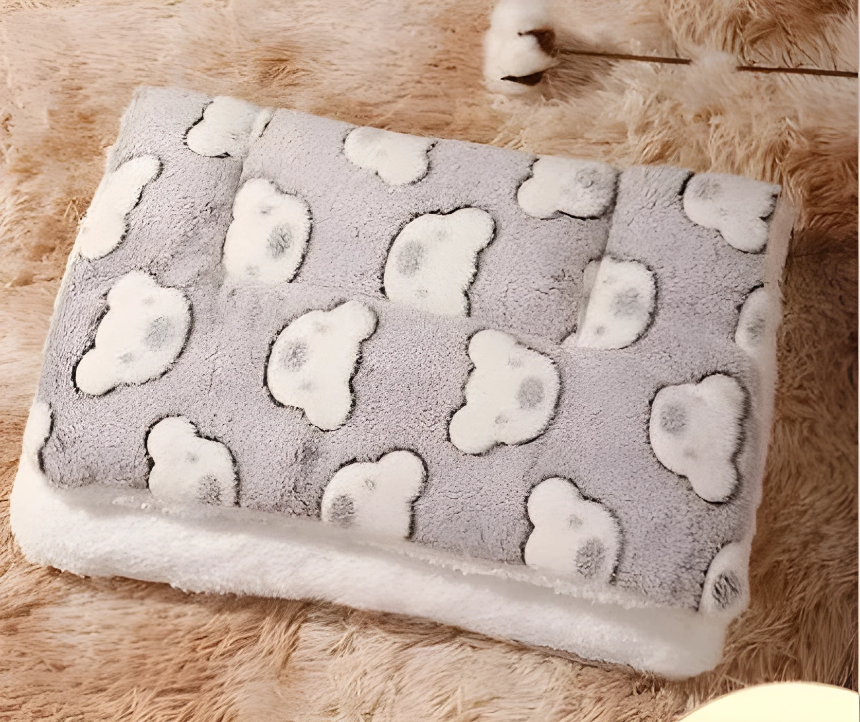 Fashion Pet Cat Four Seasons Mat Blanket thickened double-sided lamb wool flannel seat cushion in gray with bone pattern for cats