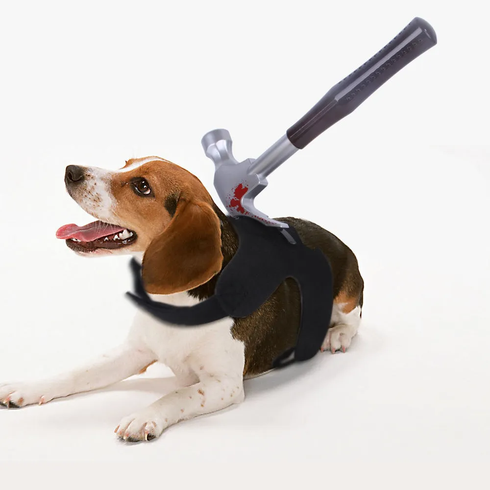Black felt pet costume vest with plastic bloody knife blade for cats and dogs, hook and loop fasteners, three sizes