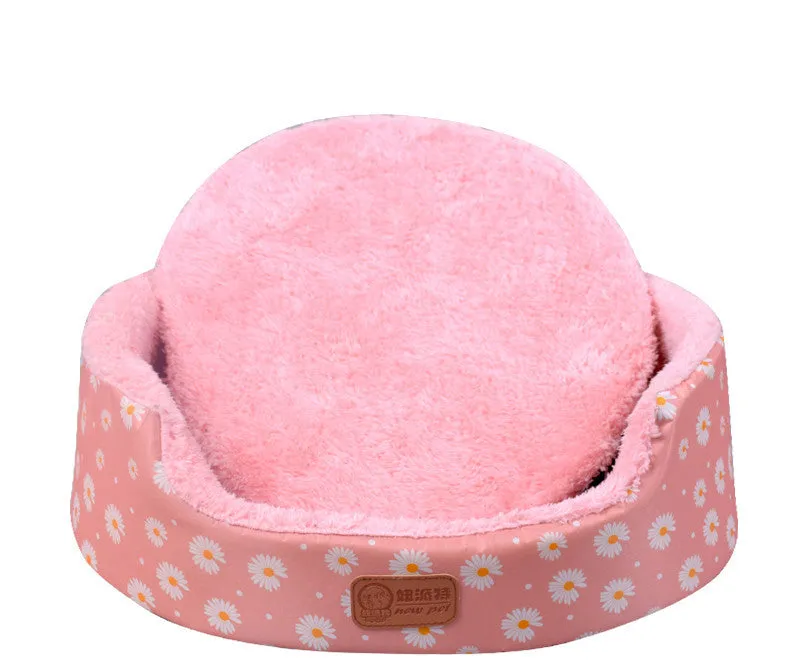 Sponge oval fossa pet bed pad with Oxford cloth jacket in navy, for small dogs and cats up to 25kg