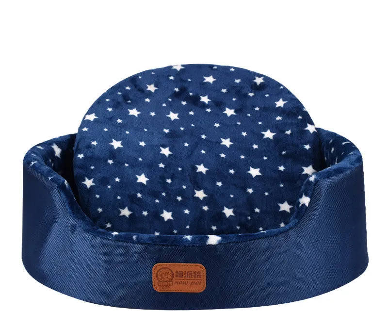Sponge oval fossa pet bed pad with Oxford cloth jacket in navy, for small dogs and cats up to 25kg