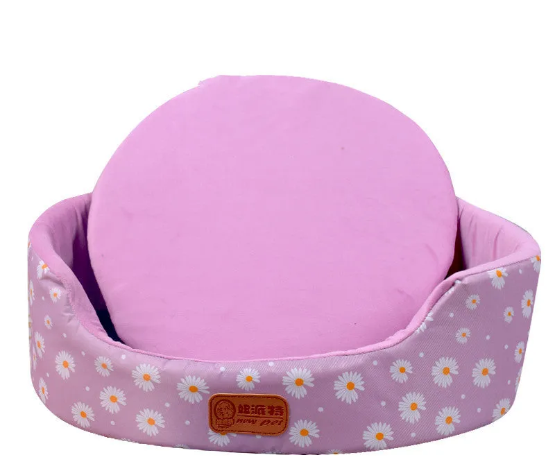 Sponge oval fossa pet bed pad with Oxford cloth jacket in navy, for small dogs and cats up to 25kg