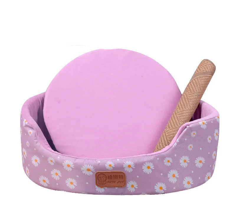Sponge oval fossa pet bed pad with Oxford cloth jacket in navy, for small dogs and cats up to 25kg
