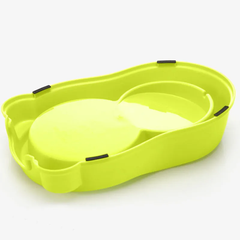 Pet automatic dual compartment food and water dispenser bowl in new PP material, 27.5x17.7cm, blue colour with separate sections