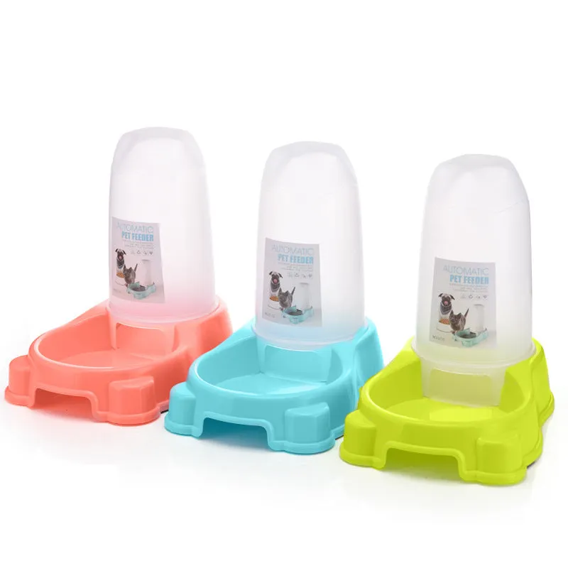Pet automatic dual compartment food and water dispenser bowl in new PP material, 27.5x17.7cm, blue colour with separate sections