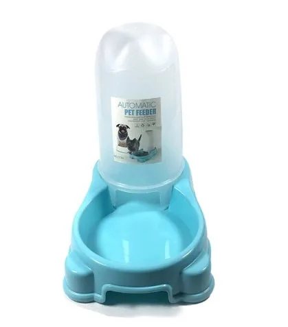 Pet automatic dual compartment food and water dispenser bowl in new PP material, 27.5x17.7cm, blue colour with separate sections