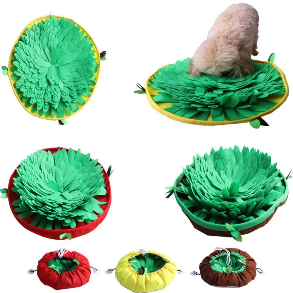 Felt dog snuffle mat puzzle hide food training toy in coffee colour with bowl and storage bag