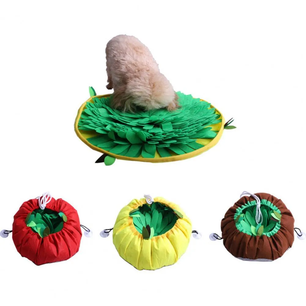 Felt dog snuffle mat puzzle hide food training toy in coffee colour with bowl and storage bag