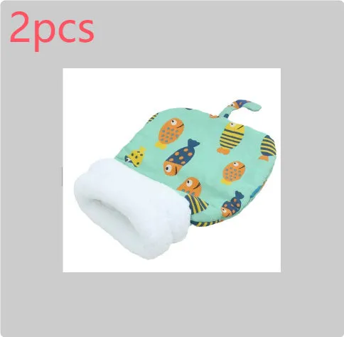 Lambswool thickened pocketable cat nest 55x45cm in green with white inner lining for small dogs