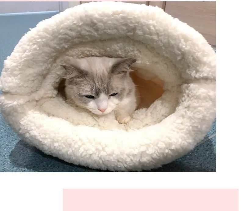 Lambswool thickened pocketable cat nest 55x45cm in green with white inner lining for small dogs