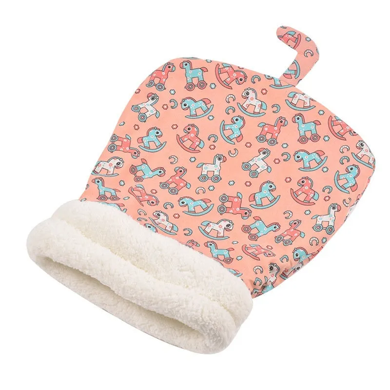 Lambswool thickened pocketable cat nest 55x45cm in green with white inner lining for small dogs